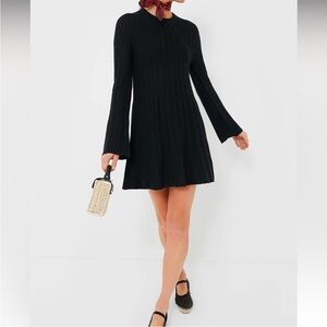 Pomander Place Adi Black Bell Sleeves Ribbed Knit Mini Dress Size Large
